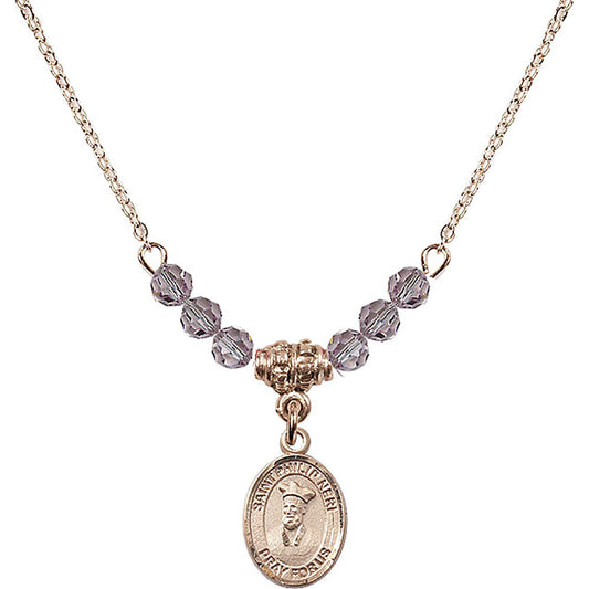 14kt Gold Filled Saint Philip Neri Birthstone Necklace with Light Amethyst Beads - 9369