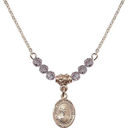 14kt Gold Filled Saint John Berchmans Birthstone Necklace with Light Amethyst Beads - 9370