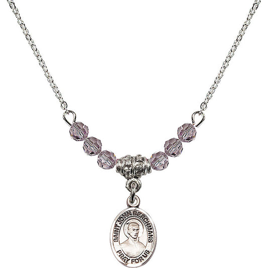 Sterling Silver Saint John Berchmans Birthstone Necklace with Light Amethyst Beads - 9370