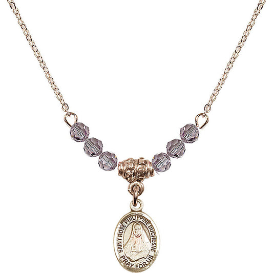 14kt Gold Filled Saint Rose Philippine Duchesne Birthstone Necklace with Light Amethyst Beads - 9371