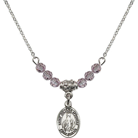 Sterling Silver Saint Juliana of Cumae Birthstone Necklace with Light Amethyst Beads - 9372