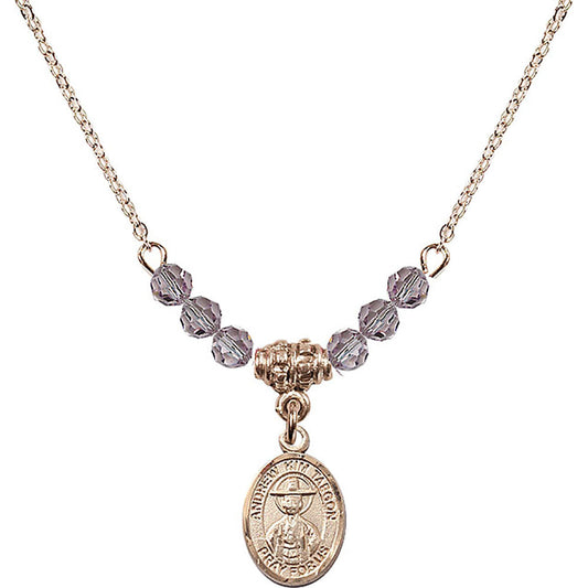 14kt Gold Filled Saint Andrew Kim Taegon Birthstone Necklace with Light Amethyst Beads - 9373