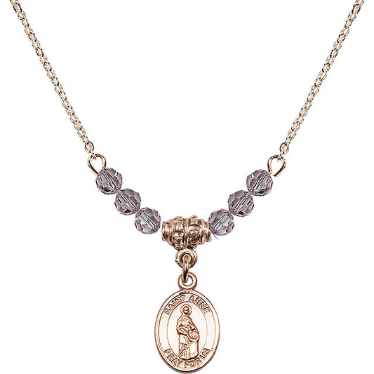 14kt Gold Filled Saint Anne Birthstone Necklace with Light Amethyst Beads - 9374