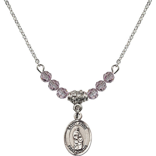 Sterling Silver Saint Anne Birthstone Necklace with Light Amethyst Beads - 9374