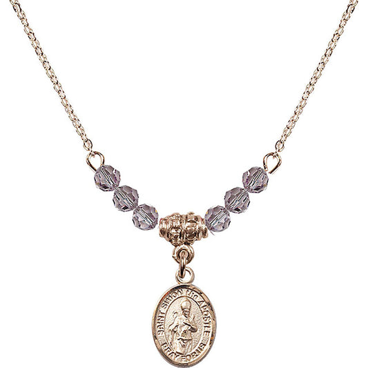 14kt Gold Filled Saint Simon the Apostle Birthstone Necklace with Light Amethyst Beads - 9375
