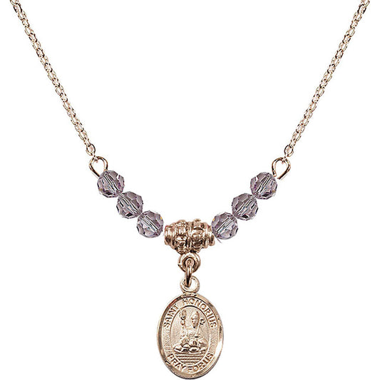 14kt Gold Filled Saint Honorius of Amiens Birthstone Necklace with Light Amethyst Beads - 9376