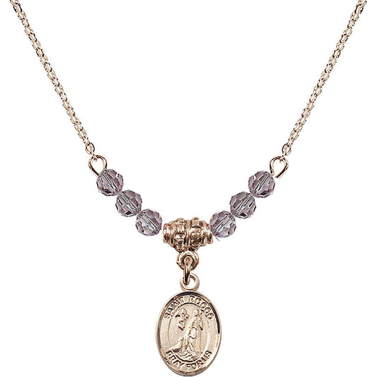 14kt Gold Filled Saint Rocco Birthstone Necklace with Light Amethyst Beads - 9377