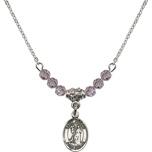Sterling Silver Saint Rocco Birthstone Necklace with Light Amethyst Beads - 9377