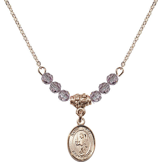 14kt Gold Filled Saint Uriel the Archangel Birthstone Necklace with Light Amethyst Beads - 9378