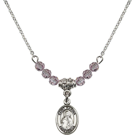 Sterling Silver Saint Marina Birthstone Necklace with Light Amethyst Beads - 9379