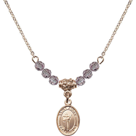 14kt Gold Filled Saint Aidan of Lindesfarne Birthstone Necklace with Light Amethyst Beads - 9381