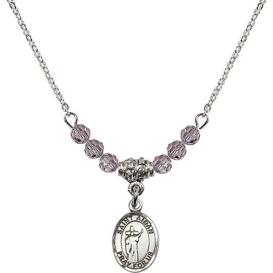 Sterling Silver Saint Aidan of Lindesfarne Birthstone Necklace with Light Amethyst Beads - 9381