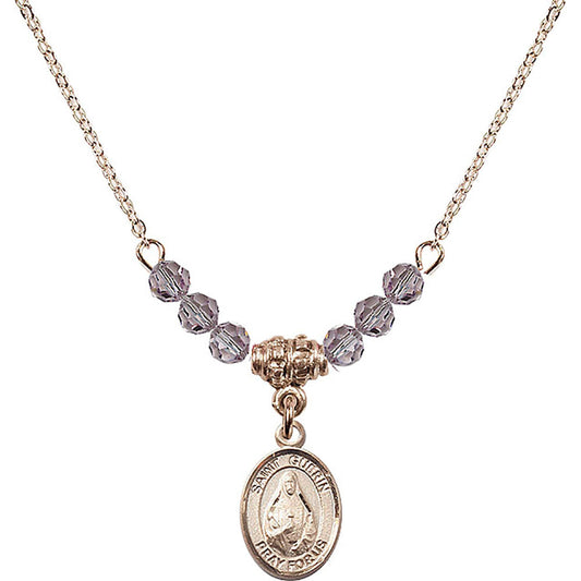 14kt Gold Filled Saint Theodora Birthstone Necklace with Light Amethyst Beads - 9382