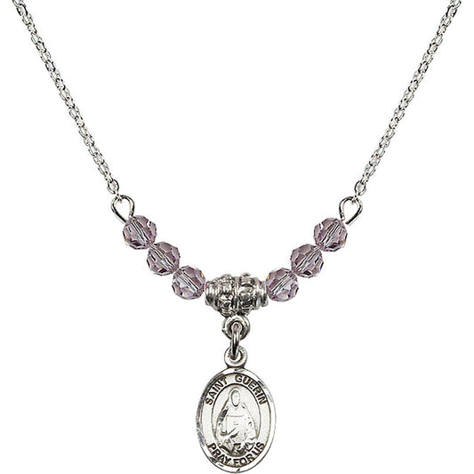 Sterling Silver Saint Theodora Birthstone Necklace with Light Amethyst Beads - 9382
