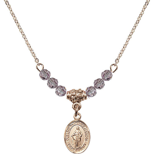 14kt Gold Filled Our Lady the Undoer of Knots Birthstone Necklace with Light Amethyst Beads - 9383