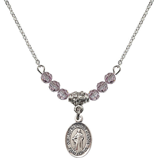Sterling Silver Our Lady the Undoer of Knots Birthstone Necklace with Light Amethyst Beads - 9383