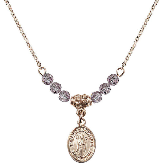 14kt Gold Filled Saint Ivo of Kelmartin Birthstone Necklace with Light Amethyst Beads - 9384