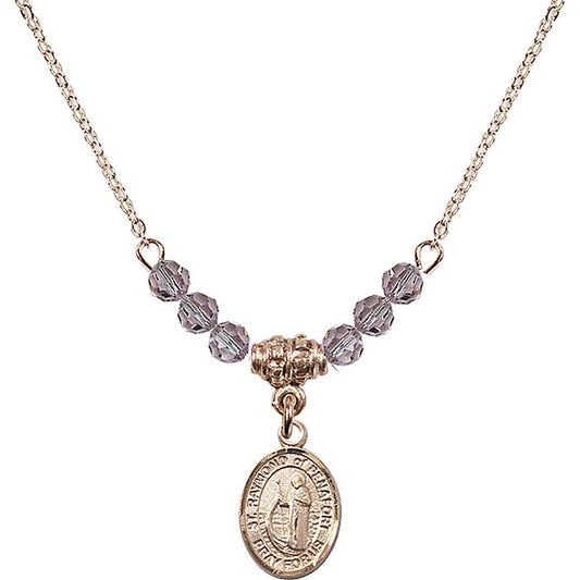 14kt Gold Filled Saint Raymond of Penafort Birthstone Necklace with Light Amethyst Beads - 9385
