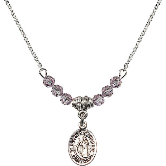 Sterling Silver Saint Raymond of Penafort Birthstone Necklace with Light Amethyst Beads - 9385