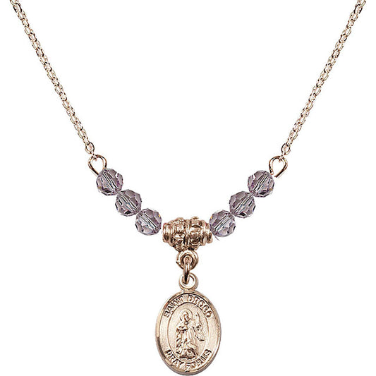 14kt Gold Filled Saint Drogo Birthstone Necklace with Light Amethyst Beads - 9386