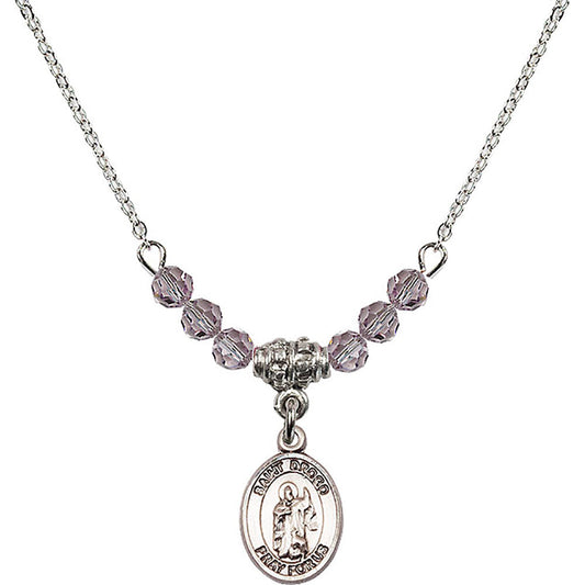 Sterling Silver Saint Drogo Birthstone Necklace with Light Amethyst Beads - 9386