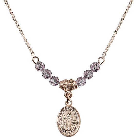14kt Gold Filled Saint Bernadine of Sienna Birthstone Necklace with Light Amethyst Beads - 9387