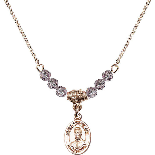 14kt Gold Filled Blessed Miguel Pro Birthstone Necklace with Light Amethyst Beads - 9389