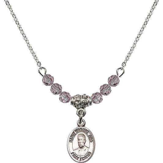 Sterling Silver Blessed Miguel Pro Birthstone Necklace with Light Amethyst Beads - 9389
