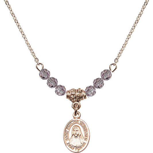14kt Gold Filled Saint Pauline Visintainer Birthstone Necklace with Light Amethyst Beads - 9391