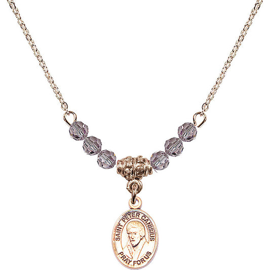 14kt Gold Filled Saint Peter Canisius Birthstone Necklace with Light Amethyst Beads - 9393