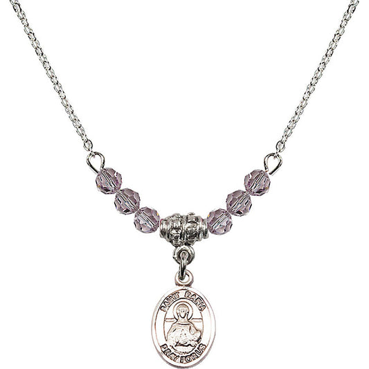 Sterling Silver Saint Daria Birthstone Necklace with Light Amethyst Beads - 9396