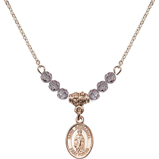 14kt Gold Filled Saint Nathanael Birthstone Necklace with Light Amethyst Beads - 9398