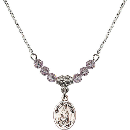 Sterling Silver Saint Nathanael Birthstone Necklace with Light Amethyst Beads - 9398