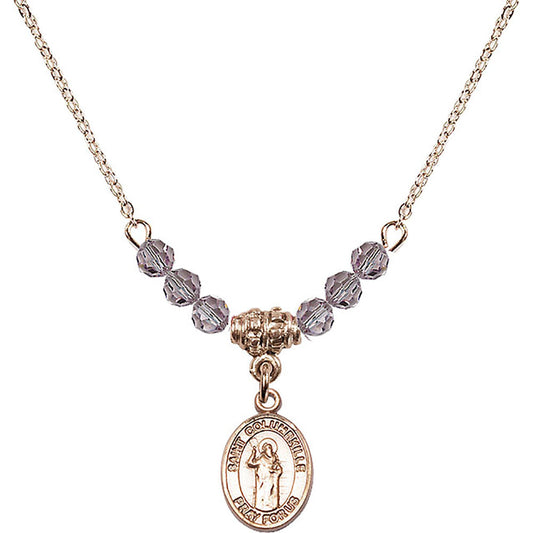 14kt Gold Filled Saint Columbkille Birthstone Necklace with Light Amethyst Beads - 9399
