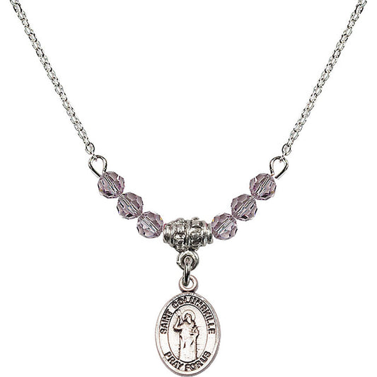 Sterling Silver Saint Columbkille Birthstone Necklace with Light Amethyst Beads - 9399