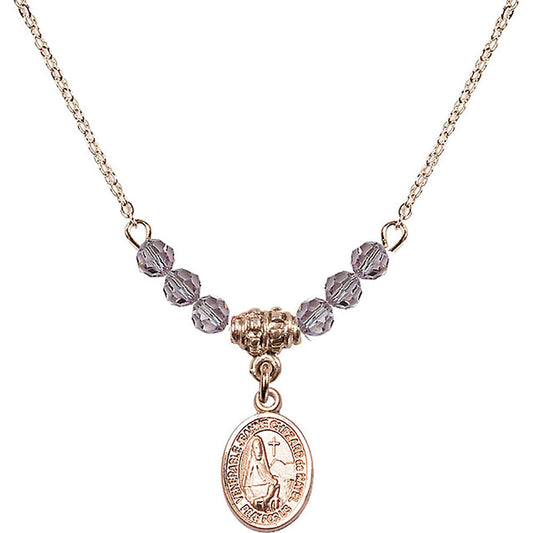14kt Gold Filled Saint Jeanne Chezard de Matel Birthstone Necklace with Light Amethyst Beads - 9401