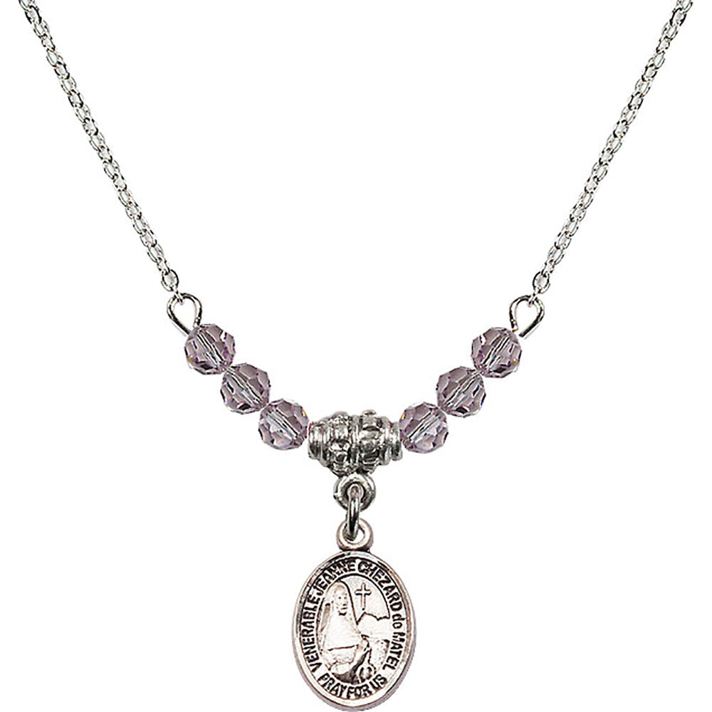Sterling Silver Saint Jeanne Chezard de Matel Birthstone Necklace with Light Amethyst Beads - 9401