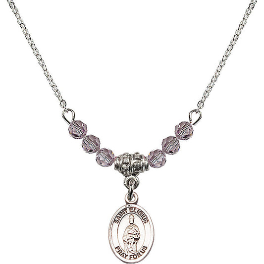 Sterling Silver Saint Eligius Birthstone Necklace with Light Amethyst Beads - 9402