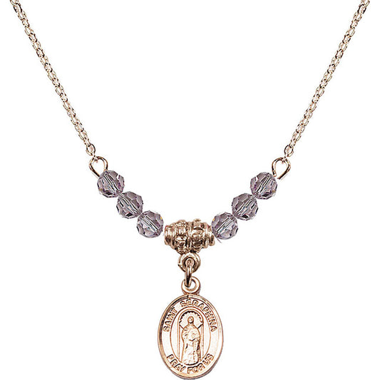 14kt Gold Filled Saint Seraphina Birthstone Necklace with Light Amethyst Beads - 9405