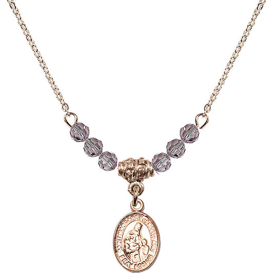 14kt Gold Filled Saint Margaret of Scotland Birthstone Necklace with Light Amethyst Beads - 9407
