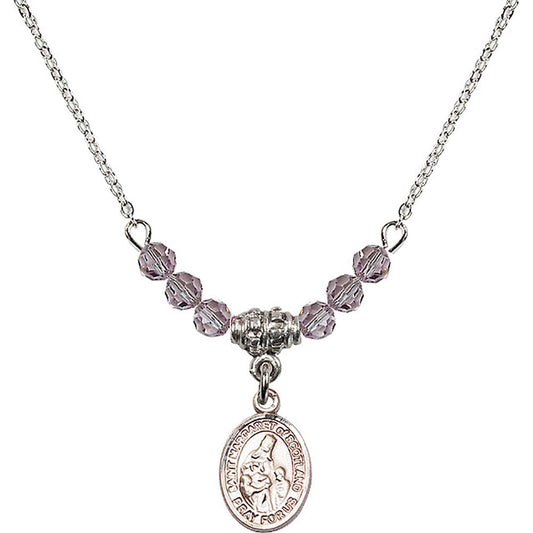 Sterling Silver Saint Margaret of Scotland Birthstone Necklace with Light Amethyst Beads - 9407