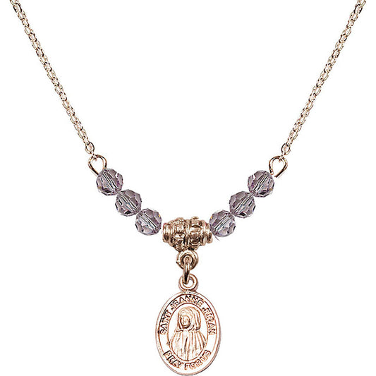 14kt Gold Filled Saint Jeanne Jugan Birthstone Necklace with Light Amethyst Beads - 9409