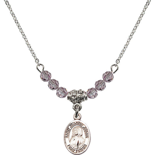 Sterling Silver Saint Jeanne Jugan Birthstone Necklace with Light Amethyst Beads - 9409