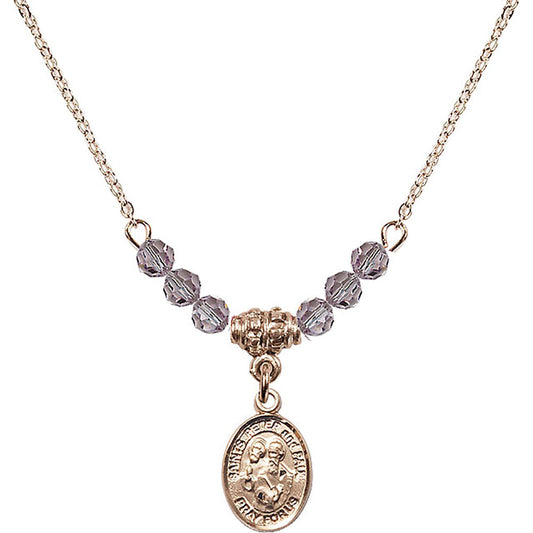14kt Gold Filled Saints Peter & Paul Birthstone Necklace with Light Amethyst Beads - 9410