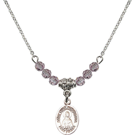 Sterling Silver Saint Lydia Purpuraria Birthstone Necklace with Light Amethyst Beads - 9411