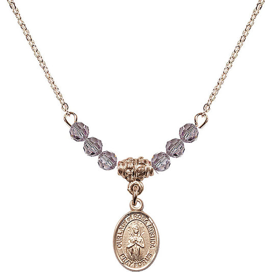 14kt Gold Filled Our Lady of Rosa Mystica Birthstone Necklace with Light Amethyst Beads - 9413