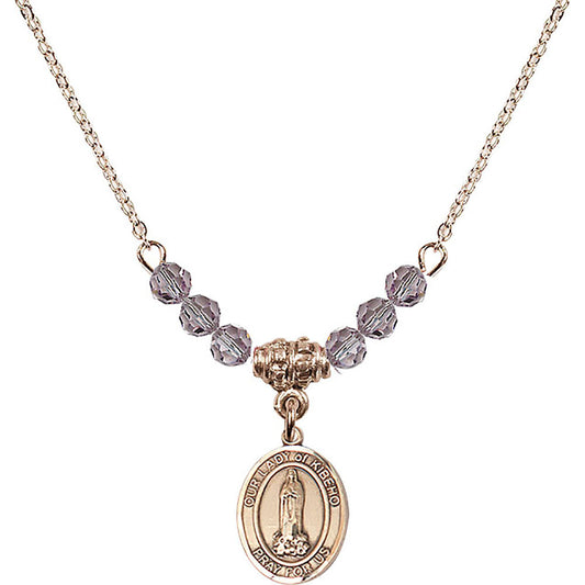 14kt Gold Filled Our Lady of Kibeho Birthstone Necklace with Light Amethyst Beads - 9414
