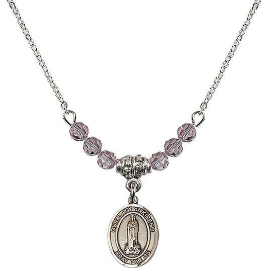 Sterling Silver Our Lady of Kibeho Birthstone Necklace with Light Amethyst Beads - 9414