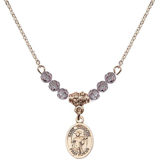 14kt Gold Filled Saint Theodore Stratelates Birthstone Necklace with Light Amethyst Beads - 9415