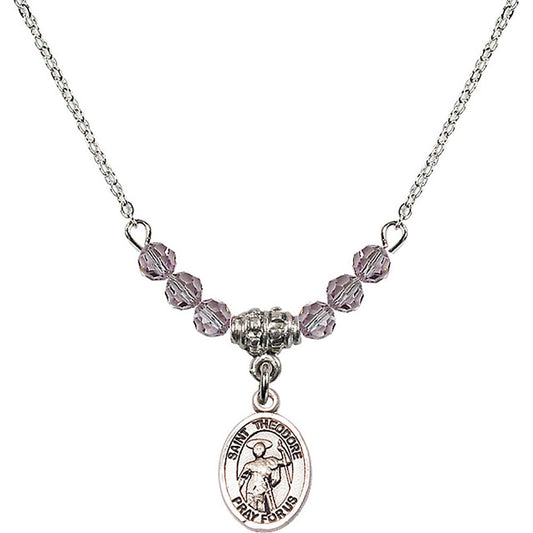 Sterling Silver Saint Theodore Stratelates Birthstone Necklace with Light Amethyst Beads - 9415